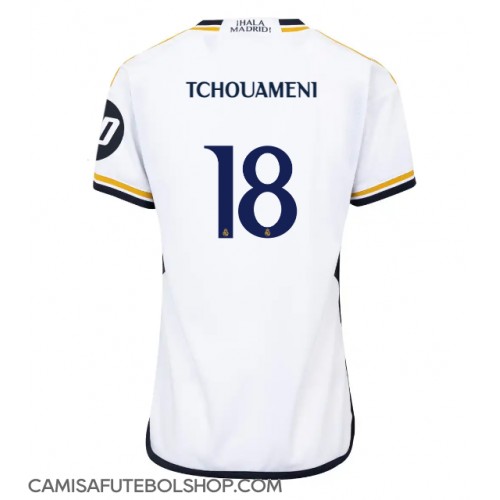 Camisa de time de futebol Real Madrid Aurelien Tchouameni #18 Replicas 1º Equipamento Feminina 2023-24 Manga Curta